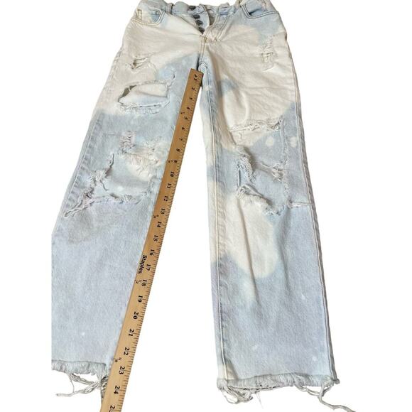 PacSun High Rise straight jeans 5 button up SZ 24" DIY bleached distressed holey - Picture 3 of 11
